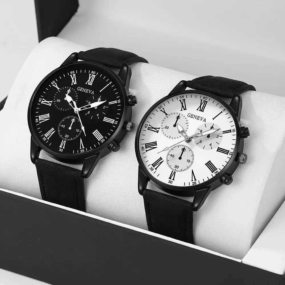2PCS Set Couple Fashion Casual Leather es Ladies Simple Dial Quartz Wristlets Dr Clock Womens WatchXJ250304