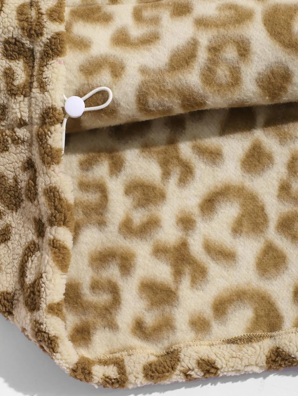 Mens Faux Fluffy Sherpa Fleece Leopard Pattern Half Zip Stand Collar Kangaroo Pocket Pullover Sweatshirt 250304