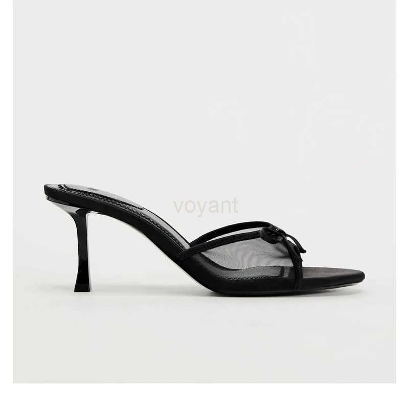 Wen H Sandals Fi Heel Slippers Lace Mesh Bow Luxury Sandals Zapatos De Mujer Z250304