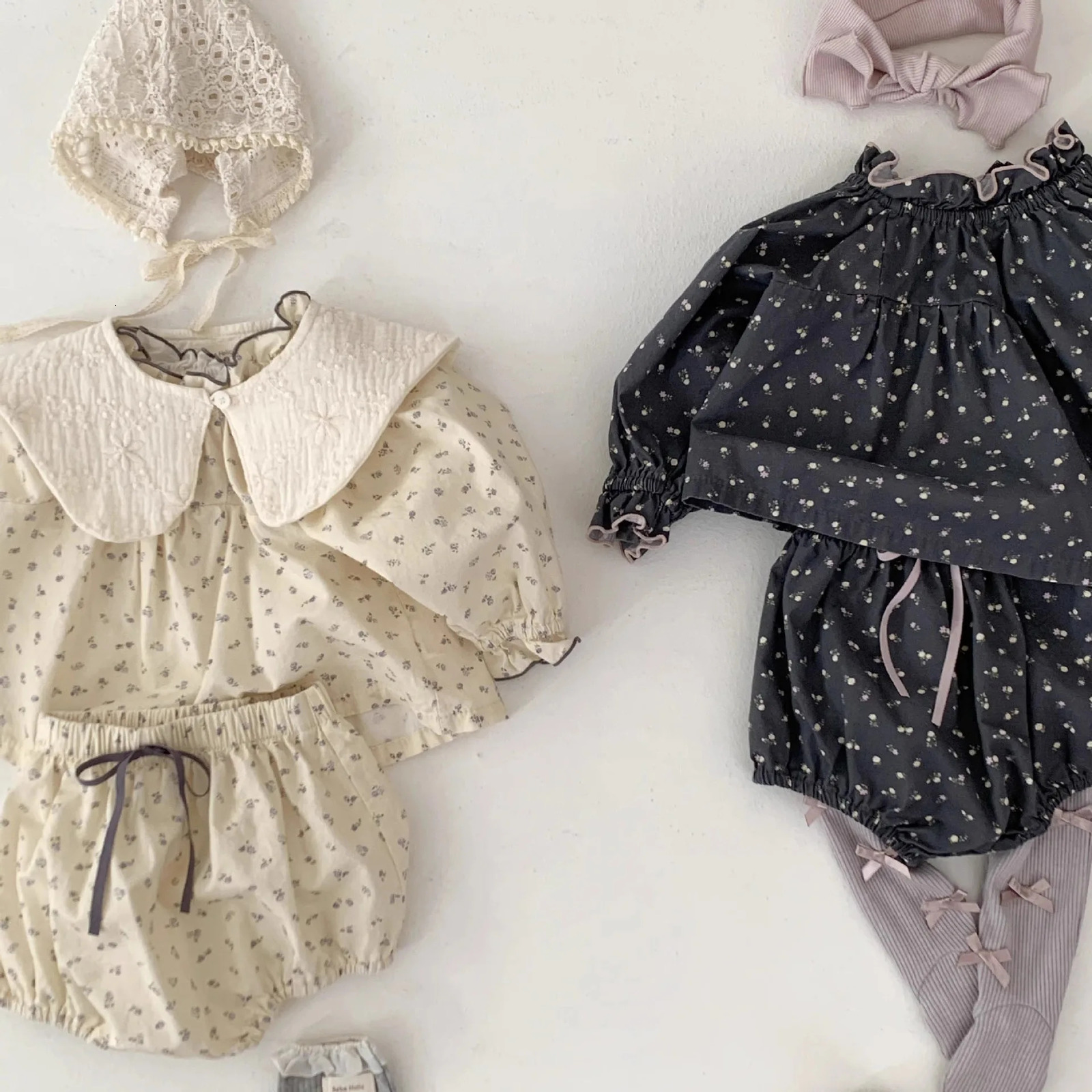 Spring Baby Girl Long Sleeve Dress Baby Girl Flower ShirtShorts 2-piece Cute Princess Preschool Clothing 250304