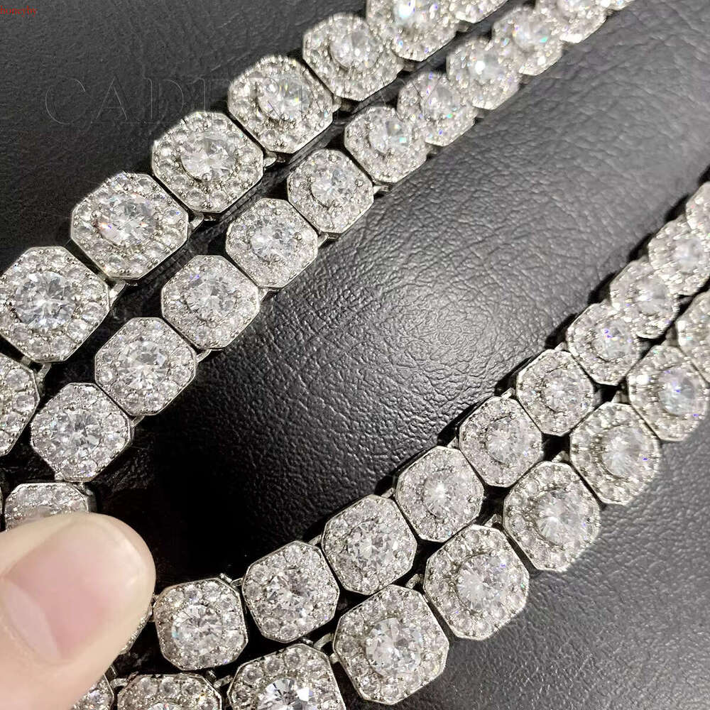 Hip Hop Jewelry 10mm 12mm Men Cluster Square Tennis k Necklace Sterg Sier Iced Out Moissanite Dia Chain