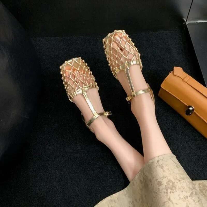 Sandals Hollow Women Shoes Low Heels Designer Summer Dress New Brand Mesh Sgback Sexy Casual atos Mujer Pumps