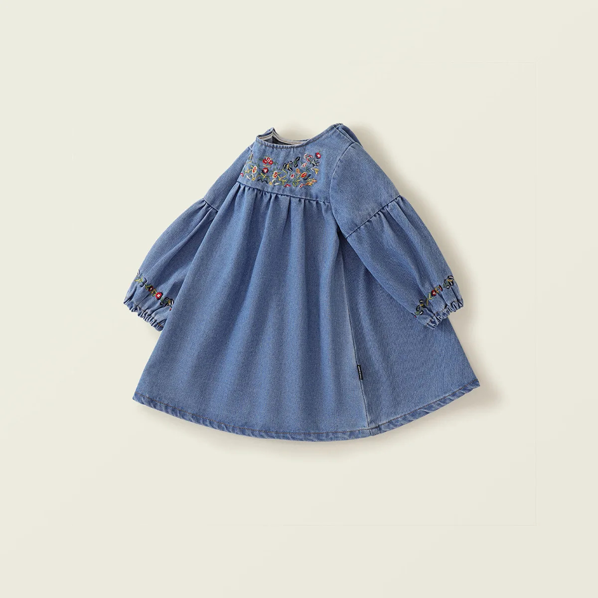 SpringAutumn Childrens Baby Girls Embroidered Denim Clothing Full Sleeve Knee length Dress for Preschoolers 250303