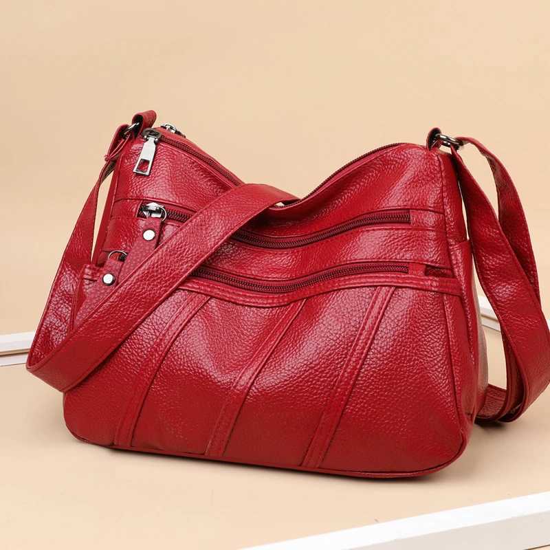 High Quality Shoulder Bags for Women New Multiple Zippers Designer Leather Bag Casual Red Color Crossbody Bags Z250303