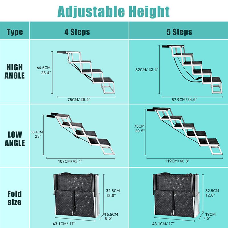 Dog Stairs Alloy Folding Portable Car Dog Steps with Non-slip Bottom Suitable for Indoor and Outdoor Pet Furniture Products