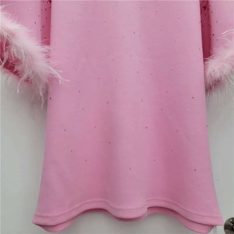 Heavy Industry Hot Dia Feather Splicing Half-Sleeve Large Edition T-Shirt Women's 2025 New Fashion Loose Short Sleeve Top