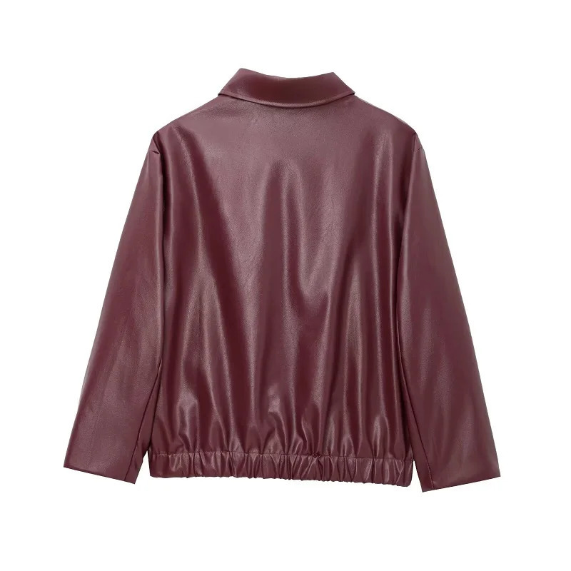 TRAF Faux Leather Bomber Jackets for Women Zipper Winter Woman Ruched Demiseason Jacket Coats 250226