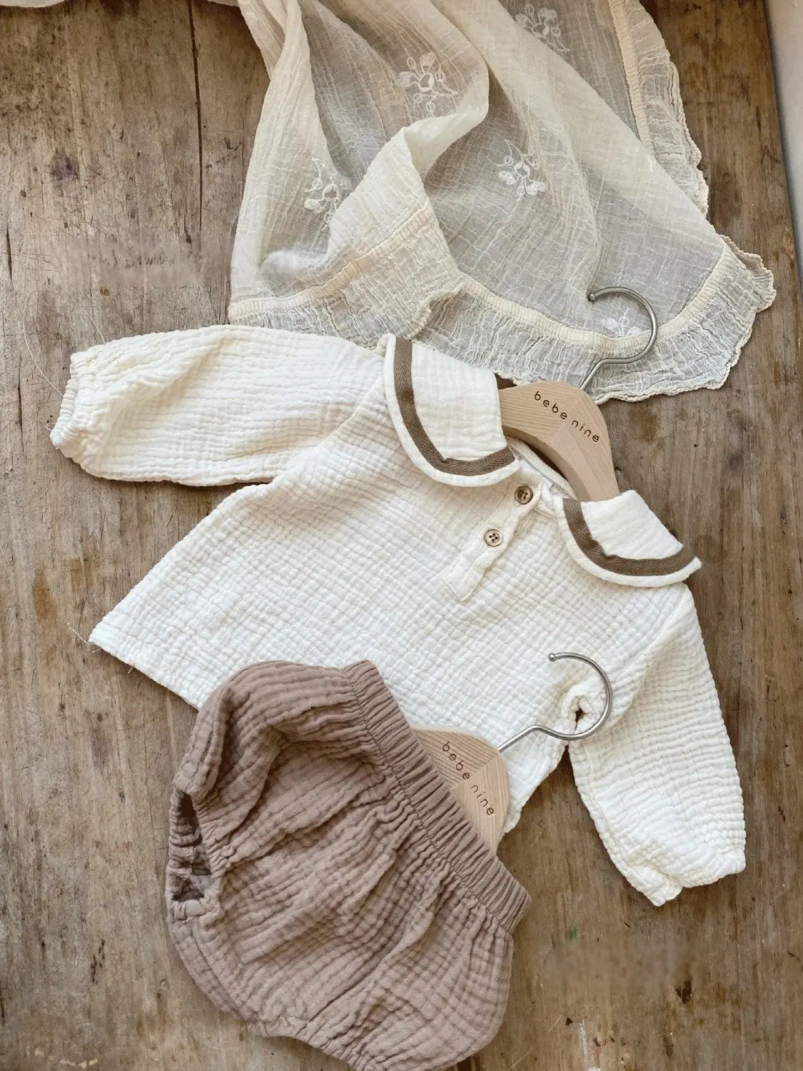 Baby Boy Girl Clothes Set Muslin Spring 0-5Y Baby Organic Cotton Lapel Navy Style Long Sleeve Tops Shorts born Baby Sets 250304