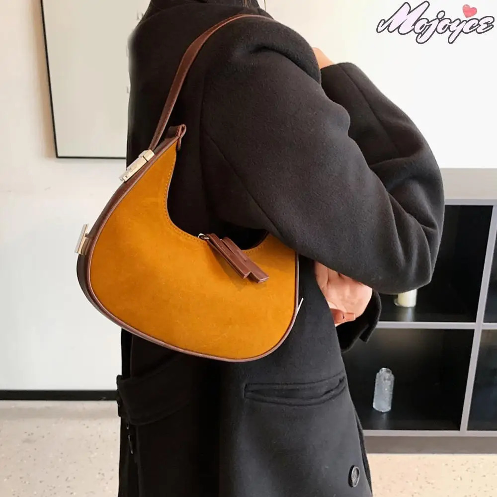 Retro Half Moon Bag Women Solid Versatile Shoulder Bags French Small Handbag Autumn Winter Casual Underarm Bag Ladies Tote Purse 250228