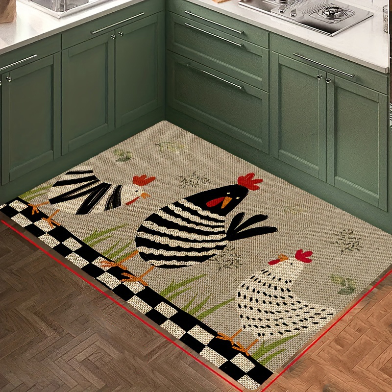 Cute Chickens Floor Mat Modern Rooster Kitchen Rug Rustic Colorful Indoor Carpet Runner Home Bathroom Bedroom Living Room Decor