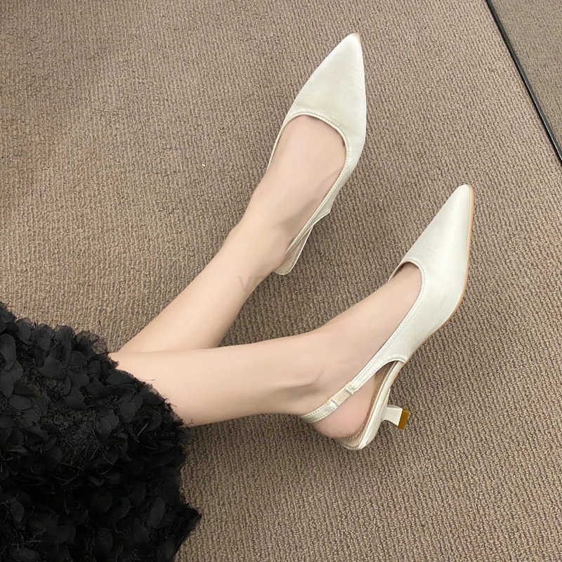 Summer New Wen Sandals Heel Ladies Shoes Pointed Toe Solid Fem Wens Shoes Back Strap Slip Z250304