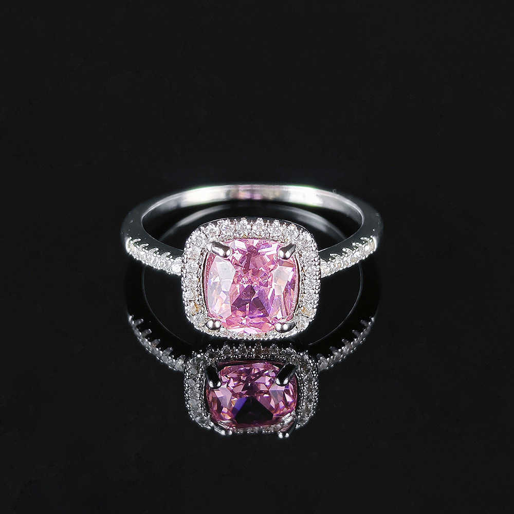 Couple Rings Advanced Square Color Large Zircon Ring Simulation Diamond Ring R466 H25303