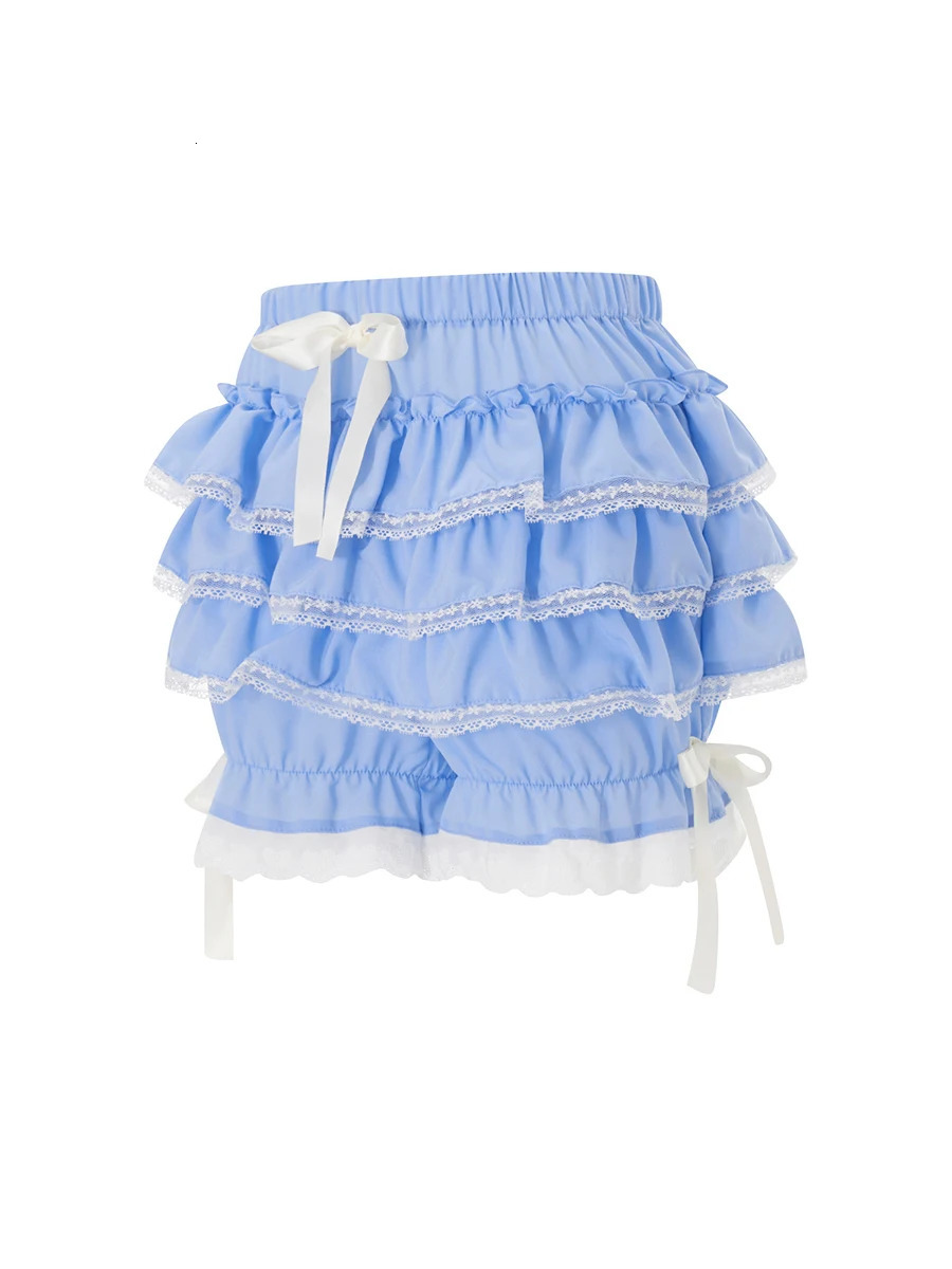 Womens Summer Lace Trim Shorts Plaid Elastic Band Tiered Ruffle Shorts Kawaii Gothic Casual Bloomers Streetwear 250303