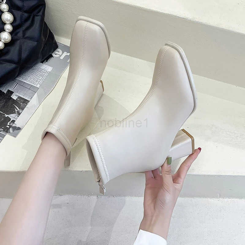 New Luxury Brand Wen Beige High H Ankle Boots 2022 Winter Fem Square Toe Boots High Quality Short Boots Botines Z250304