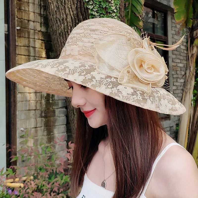 Enchanting Kentucky Big Hat Ladies Tea Party Wedding Summer Organic Hat Ladies Flower Big Wide Brim Fashion Retro FedoraXJ250304
