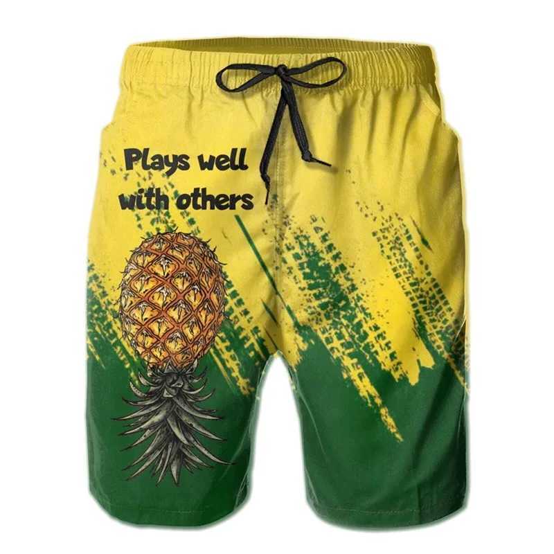 Full Print Pineapple Graphic Beach Shorts For Men Quick Dry Casual Plus Size Short Pants Mens Swim Trunks Ropa De HombreT250304