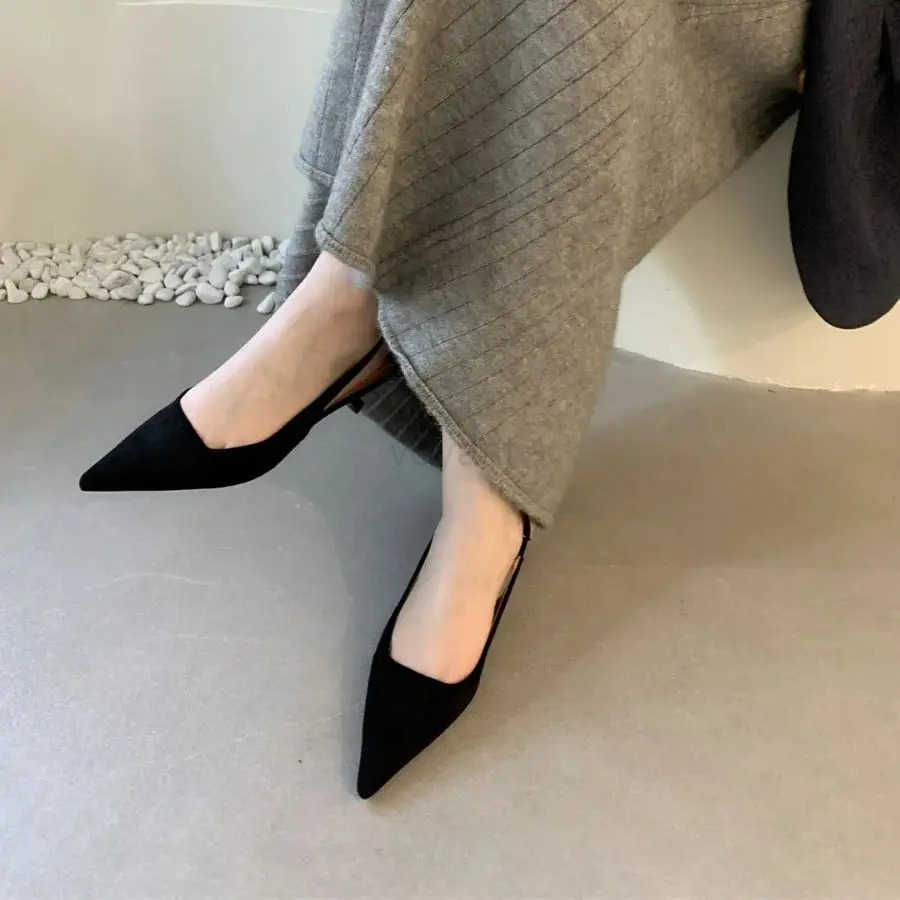 Bailamos Wen Sandals Pointed Toe Elegant Low-heel Shoes Summer Fi Slingback Wan Mes Shoes Pumps Dress Shoes Z250304