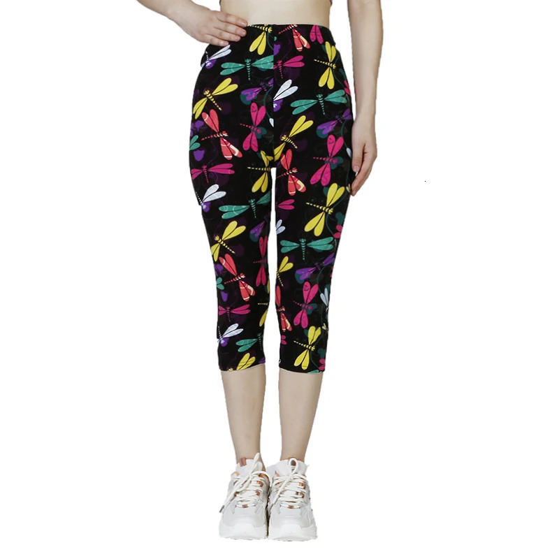 K468 Colored Dragonfly Printed Leggings for WOMENS Gym Sports Summer WOMENS Capris Casual WOMENS Pants 250303