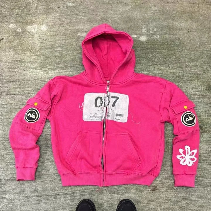 Y2K Fashion Zipper Hoodie Harajuku Hip Hop Patch Embroidery Oversized Hoodie Men Women Loose Casual Hoodie Jacket Streetwear 250303