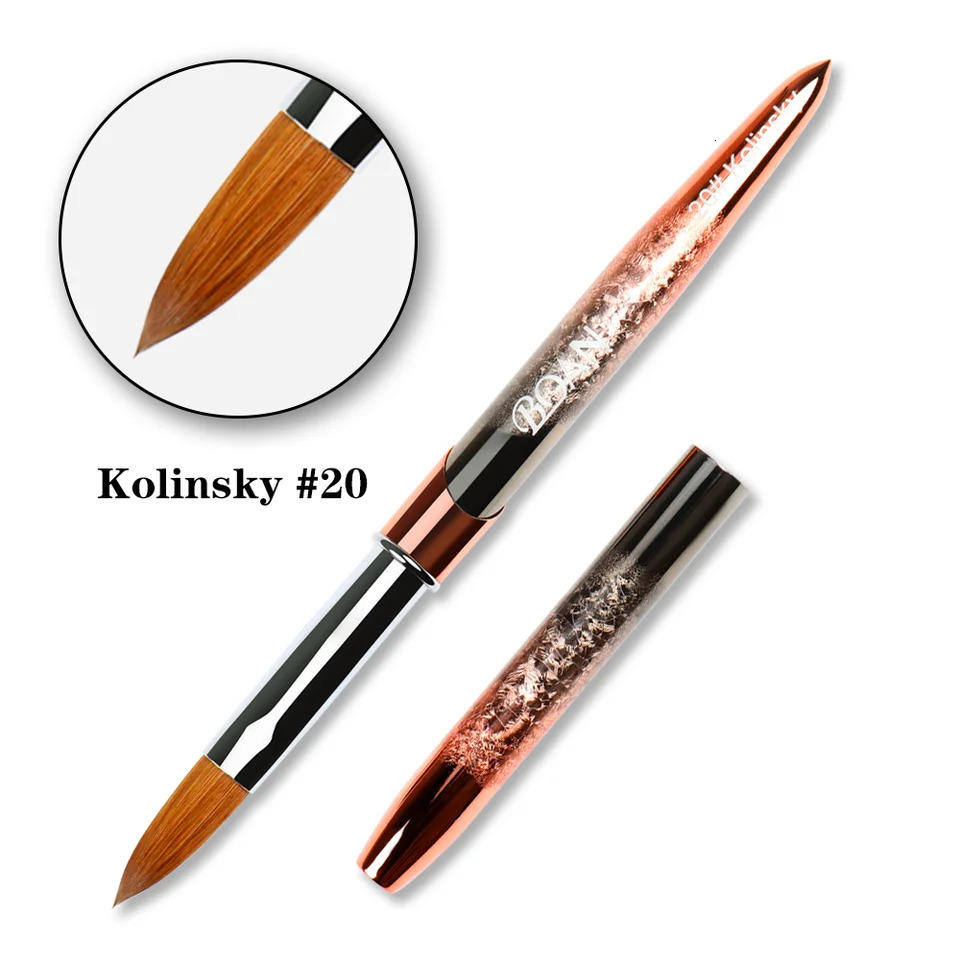 ANGNYA 1 acrylic nail brush Kolinsky pure natural sable hair rose gold metal handle for crystal UV gel paint pen size 2-20 250304