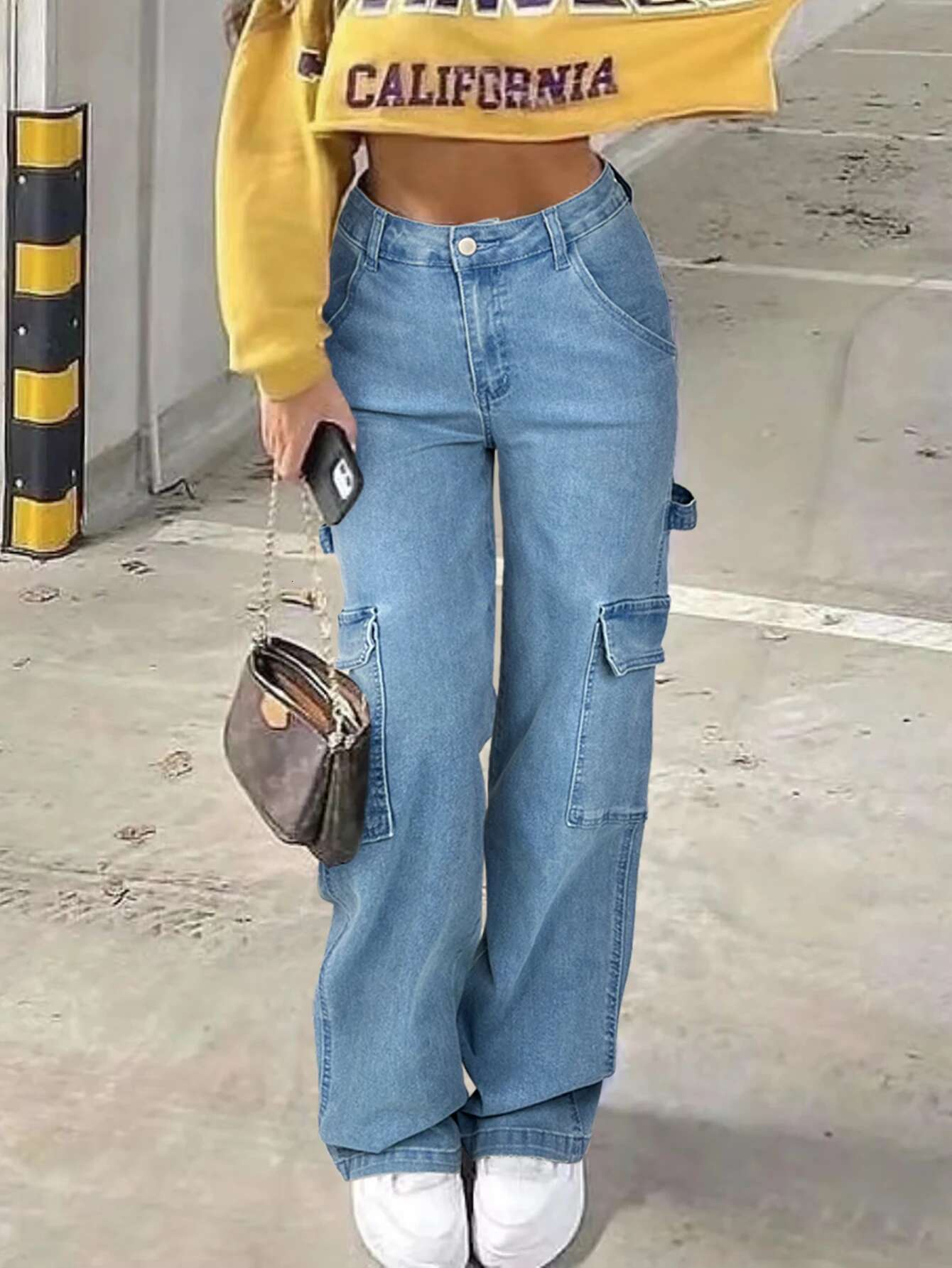Women's Plain Wash Blue Denim Overalls, Vintage Style, Stylish Pocket Street Style Jeans, Stretch Comfortable Women's Jeans