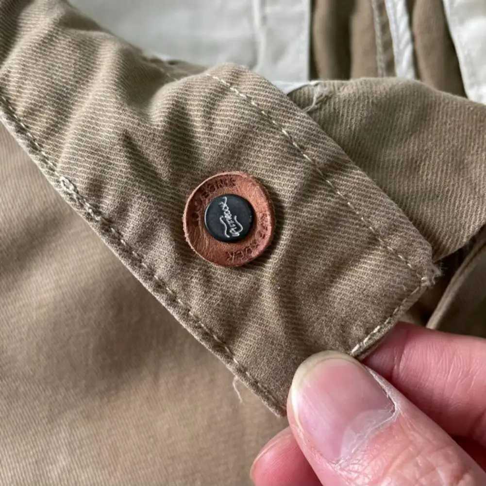 Mens Pants Mid Waist Loose Solid Color Multi Pockets Slim Fit Wear-resistant Button Zipper Closure Retro Breathable Straight SoftXJ250303