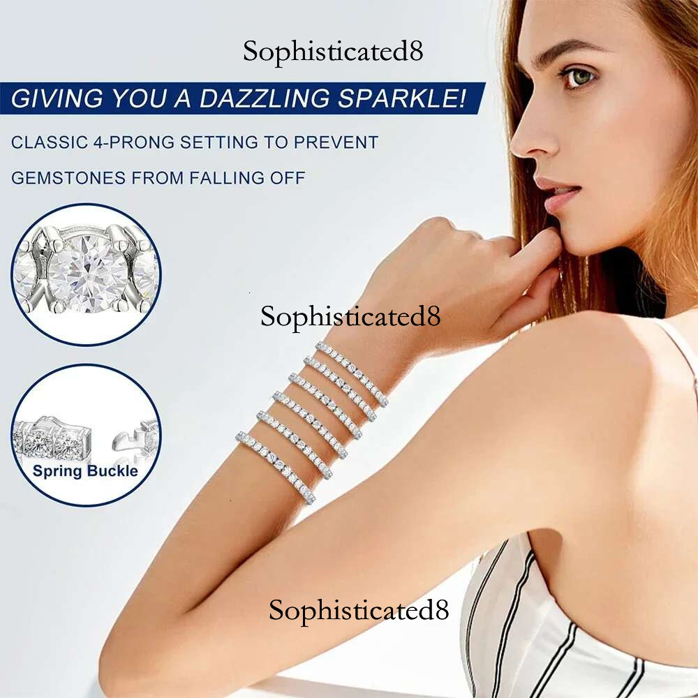 2-6.5mm Real Moissanite Tennis Bracelets for Women Man Sterg Sier Plated White Gold Bracelet Sparkg Wedding Jewelry