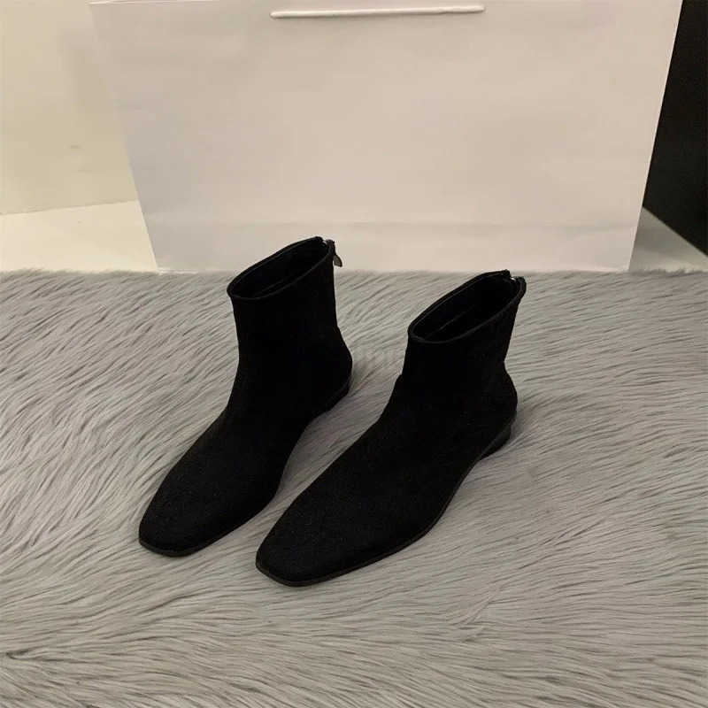 Autumn and Winter New Coarse Heel Suede Ankle Boots Wens Fion Versatile Elastic Short Boots Korean Skinny Boots Z250304