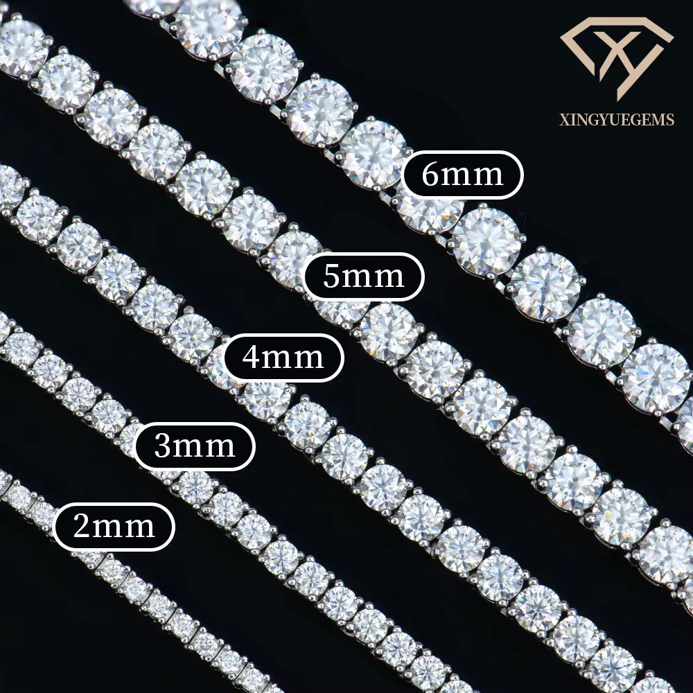 yue Hiphop Ice Men Women Ladies 2-6mm Sterg Sier Vvs Gra Tennis Mossanite Moissanite Lab Dia Chain Necklace