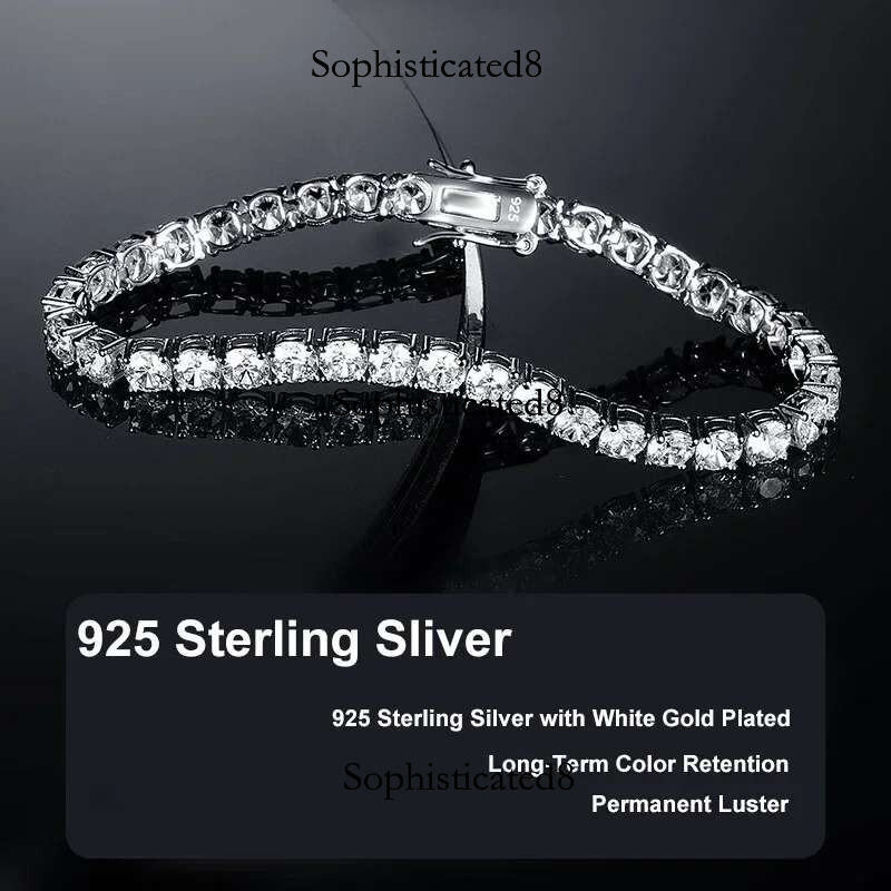 Tezzc 2mm 3mm 4mm 5mm Moissanite Tennis Bracelet Sterg Sier with White Yellow Rose Gold Plated Bracelets for Women Man