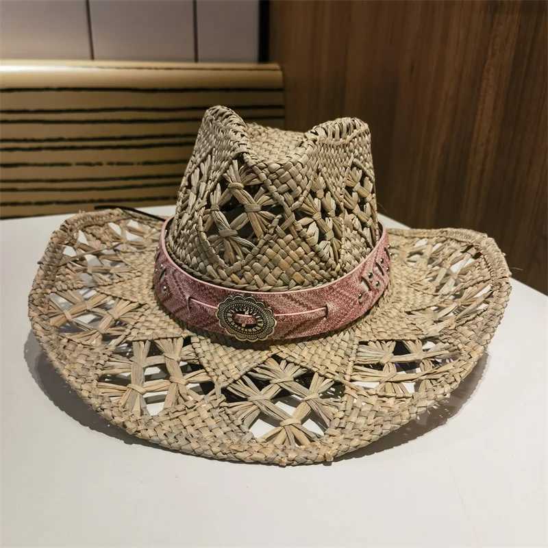 Sun Hat Cowboy Hat Lafite Grass Str Western Cowboy Cowgirl Panama Wide Brim Summer Beach Decorate Casual Woman Summer Sun HatsXJ250304
