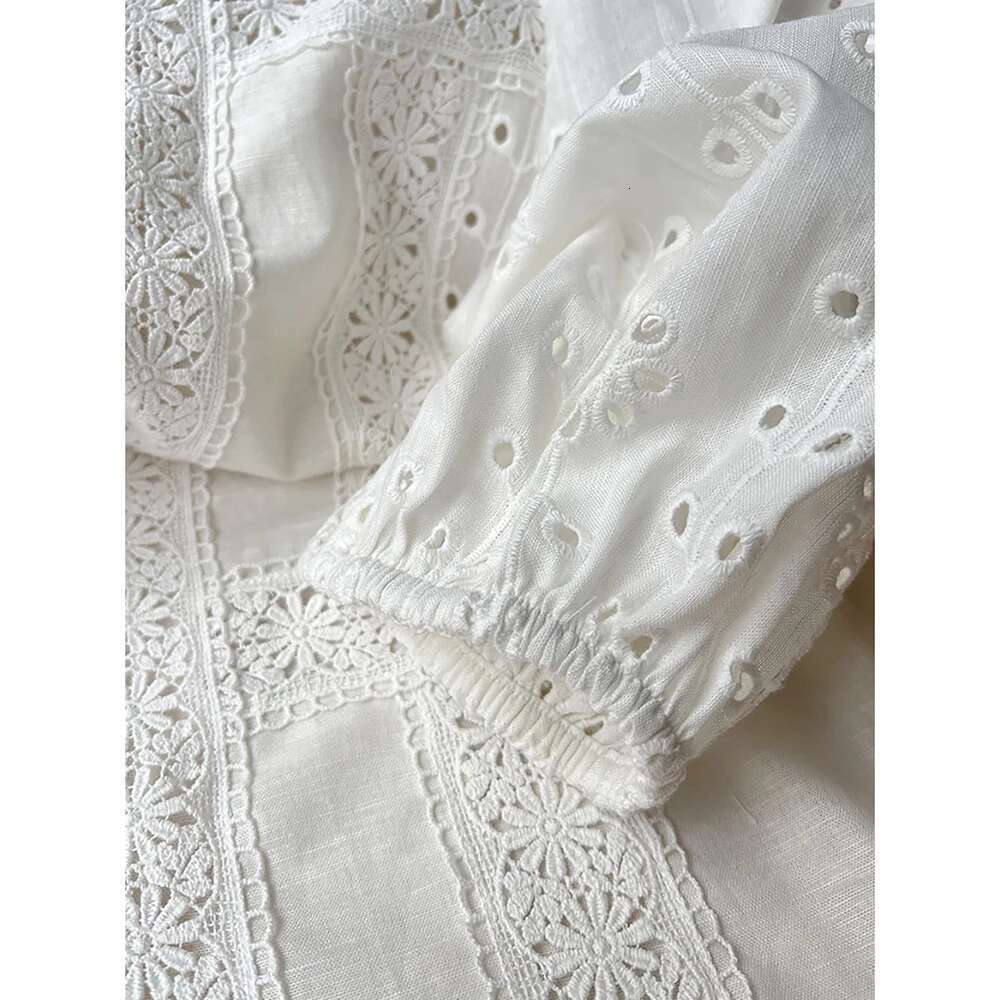 Solid Embroidery Hollow Women Shirt O-Neck Half Sleeve Button Female Cardigan Casual Classic Lady Top 2025
