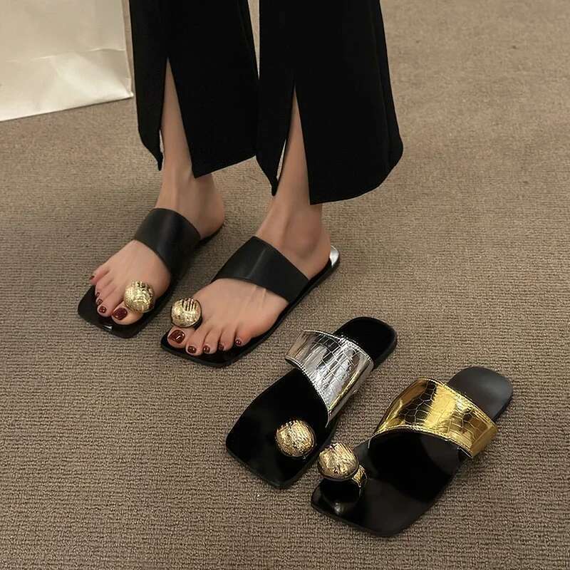 Summer Women's 2025 New Fashion Open Toed Outdoor Flip-ps Female Non-slip Solid Beach Slippers atos De Mujer