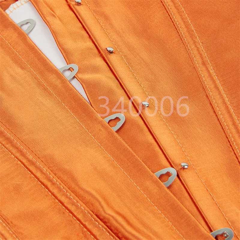 Caudatus Corset Womens Top Corset Satin Sexy Lace Strap Corset Brocade Retro Style Korsett Plus Size OrangeXJ250304