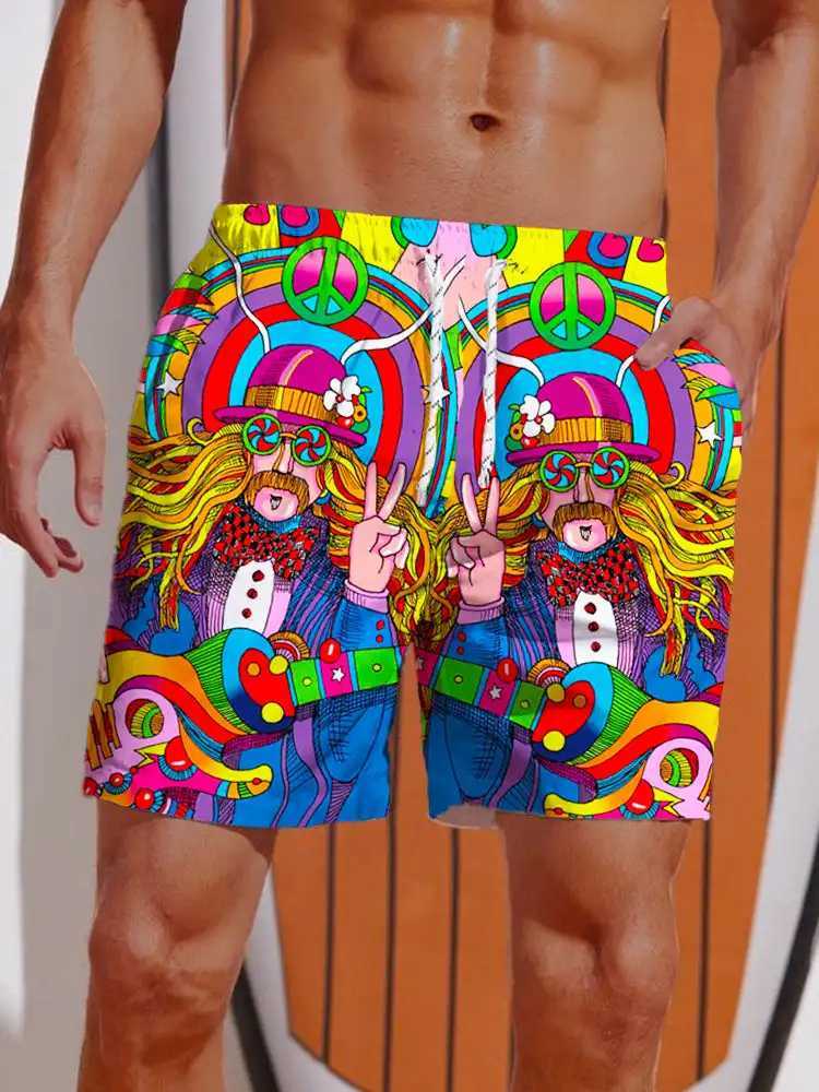 2024 3D Printed Hawaiian Vacation Style Printing Shorts Mens Board Shorts Casual Swim Trunks Drawstring Breathable Short SummerT250304