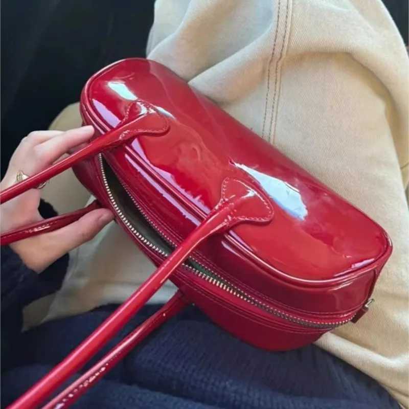JIAERDI Red Underarm Bag Purse Women High Street Hot Girls Patent Leather Casual Handbag Female Vintage Bowling Bag Aesthetic Z250303