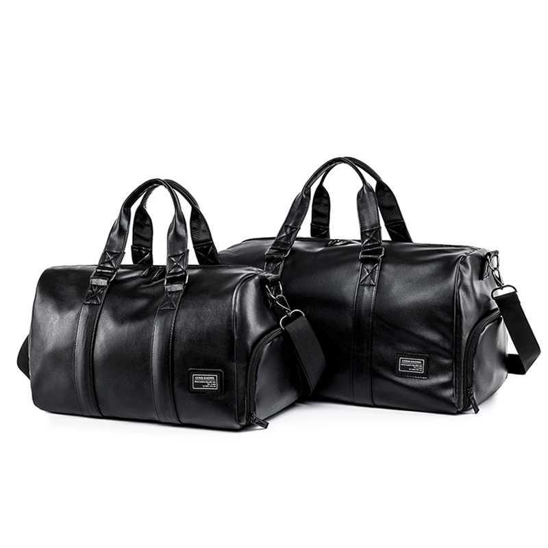 Large Capacity Travel Bag PU Travel Handbag Men Carry On Luggage Duffle Bags Soft Casual Black Big Weekend Bags Travelling Tote Y250304