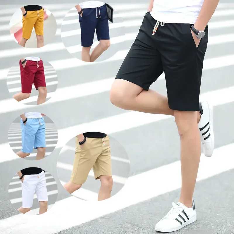 2024 Summer New Trendy Brand Solid Color Casual Shorts for Mens Korean Quarter Pants Fashion Loose Cotton Beach ShortsT250304