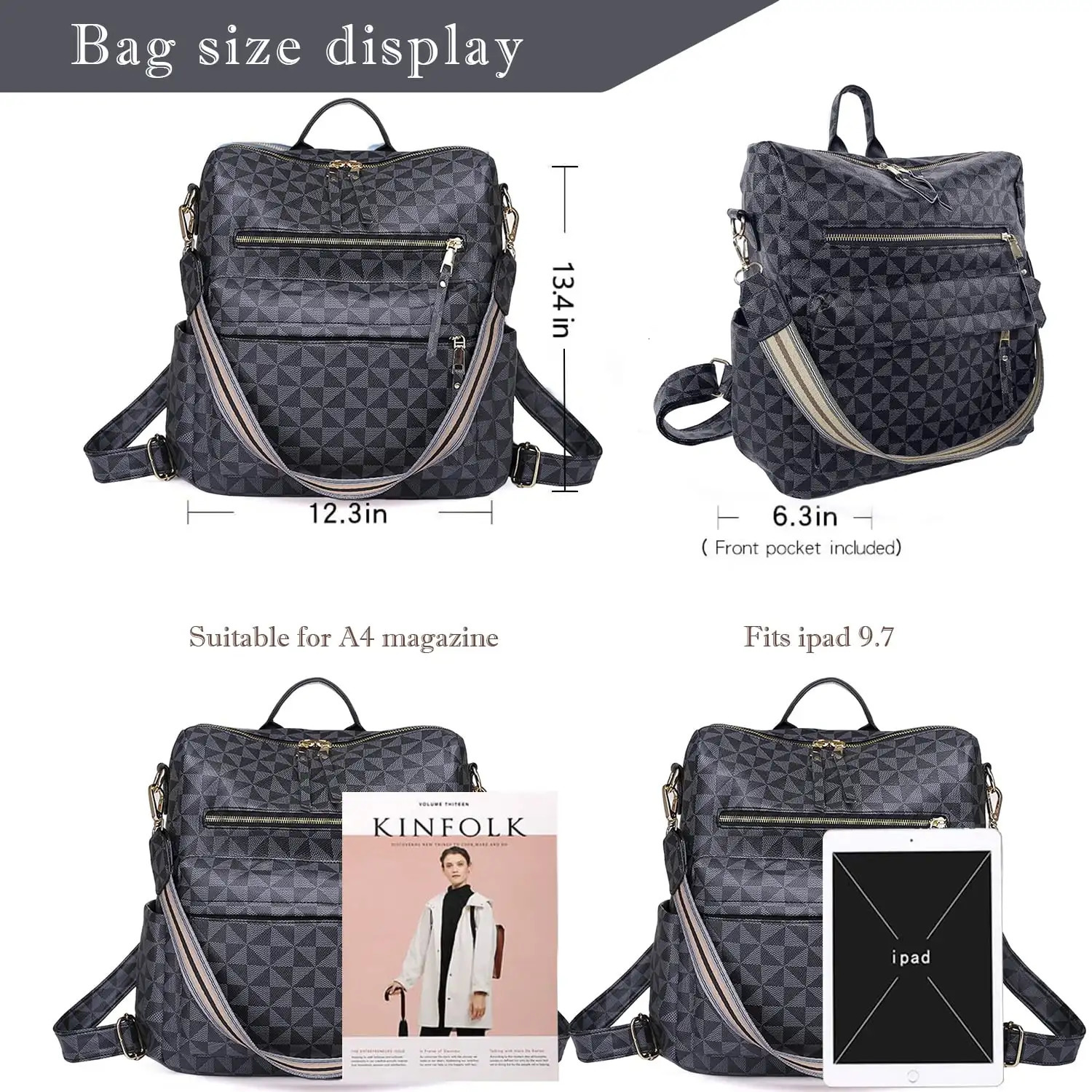 Ship from US Womens Backpack Purse Leather Travel Fashion Convertible Large Ladies College Shoulder Bag 250304FBB