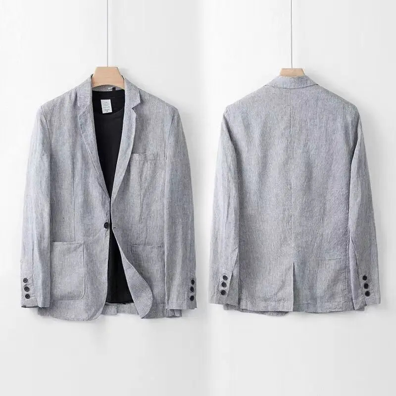 Spring Autumn Fashion Men Linen Two-piece Set Blazer Jacket Pants Solid Slim Fit Casual Business Thin Clothing Breathable Suit 250303