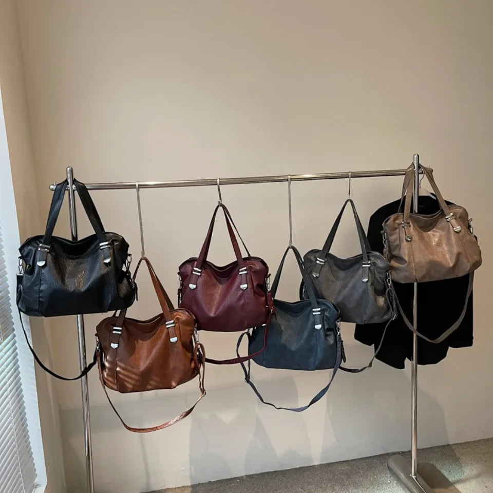 Large Capacity Shoulder Bags for Women Large Shopper Bag Solid Color Soft Leather Crossbody Handbag Ladies Retro Travel Tote Bag 250228