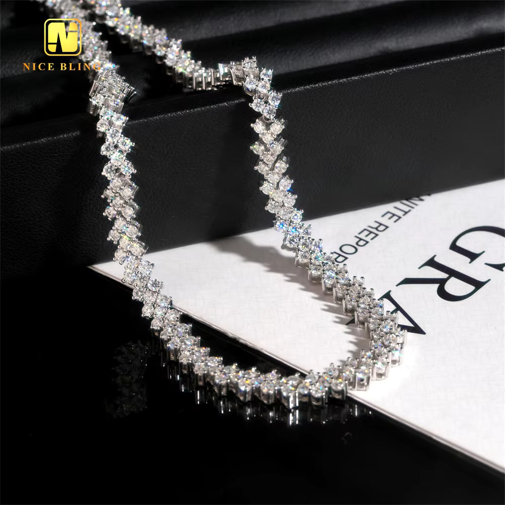 New Design Sterg Sier Trendy Style Jewelry Necklace Iced Out VVS Moissanite Full Round Dia Women Men k Chain