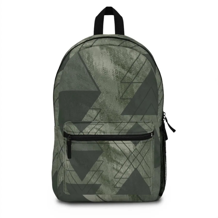 Ship from US Large Waterresistant Backpack Olive Green Triangular Colorblock Durable and Stylish 250304FBB