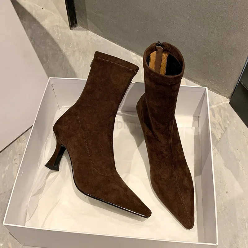 Botas Elegant Wen H Boots with Suede and Slim H Wens High-heeles Elastic Slim Boots Socks Boot Wens Boots Z250304