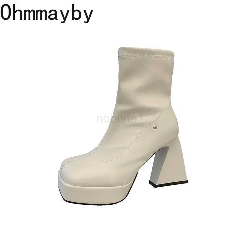 Square High Heel Wen Wern Cowgirl Boots Fion Side Zippers Shoes Autumn Winter Ladies Elegant Platform Short Booties Z250304