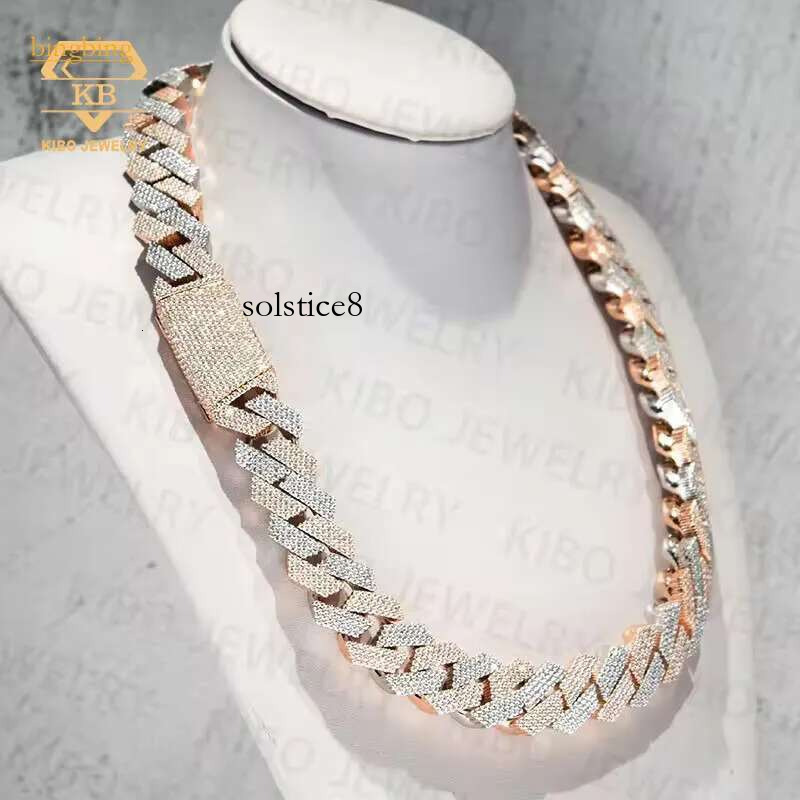 Iced out two tone vvs necklace sterg sier rose gold plated big huge 18mm cuban k moissanite chain