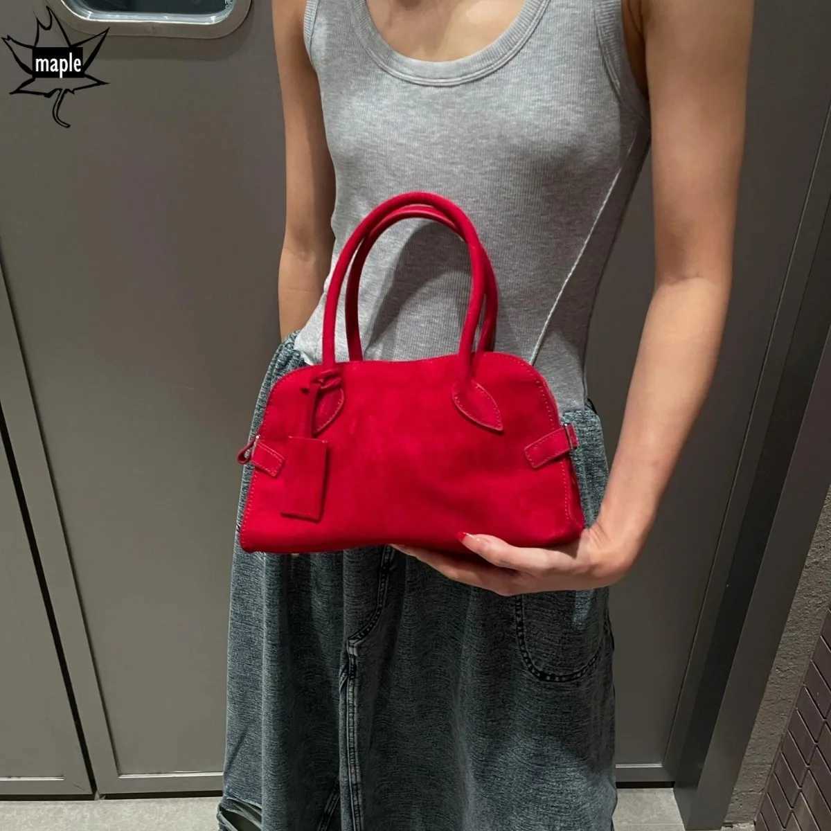 Fashion designer matte bridal red handbag high-quality suede leather womens shoulder bag niche womens handbag Z250303