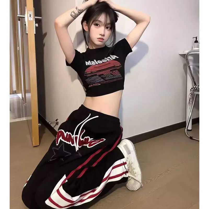 Summer American retro sports pants men and women star letters casual sweatpants High street fashion brand loose straight pantsXJ250303