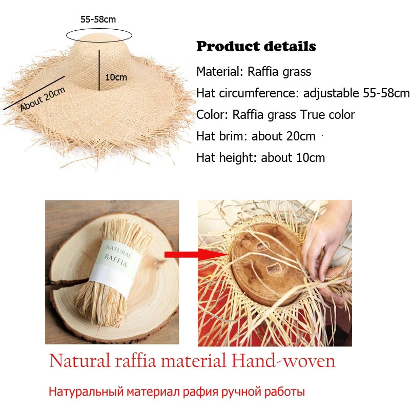 Natural Raffia Hat Women Summer Hand Woven Straw Hat Gilrs Holiday Sun Hat Wide Brim Sun Hat Floppy Panama Travel Beach Hat 250227