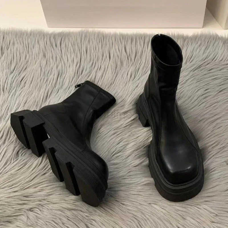Ankle Mid H Boots Winter New Fion Platform Wen Zipper Shoes Goth Casual Motorcycle Boots Wen Thick Shoes Z250304
